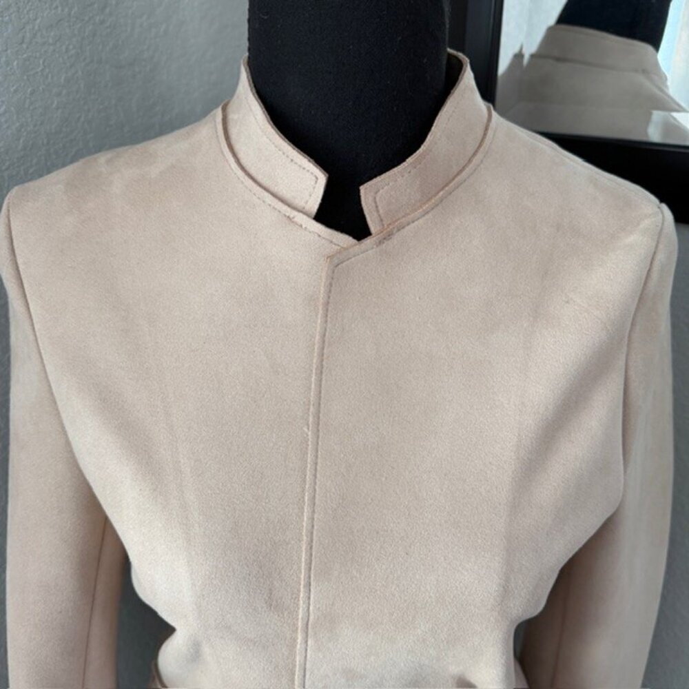 H&M Blush Pink Faux Suede Belted Jacket Coat Sz 6 - Picture 10 of 14
